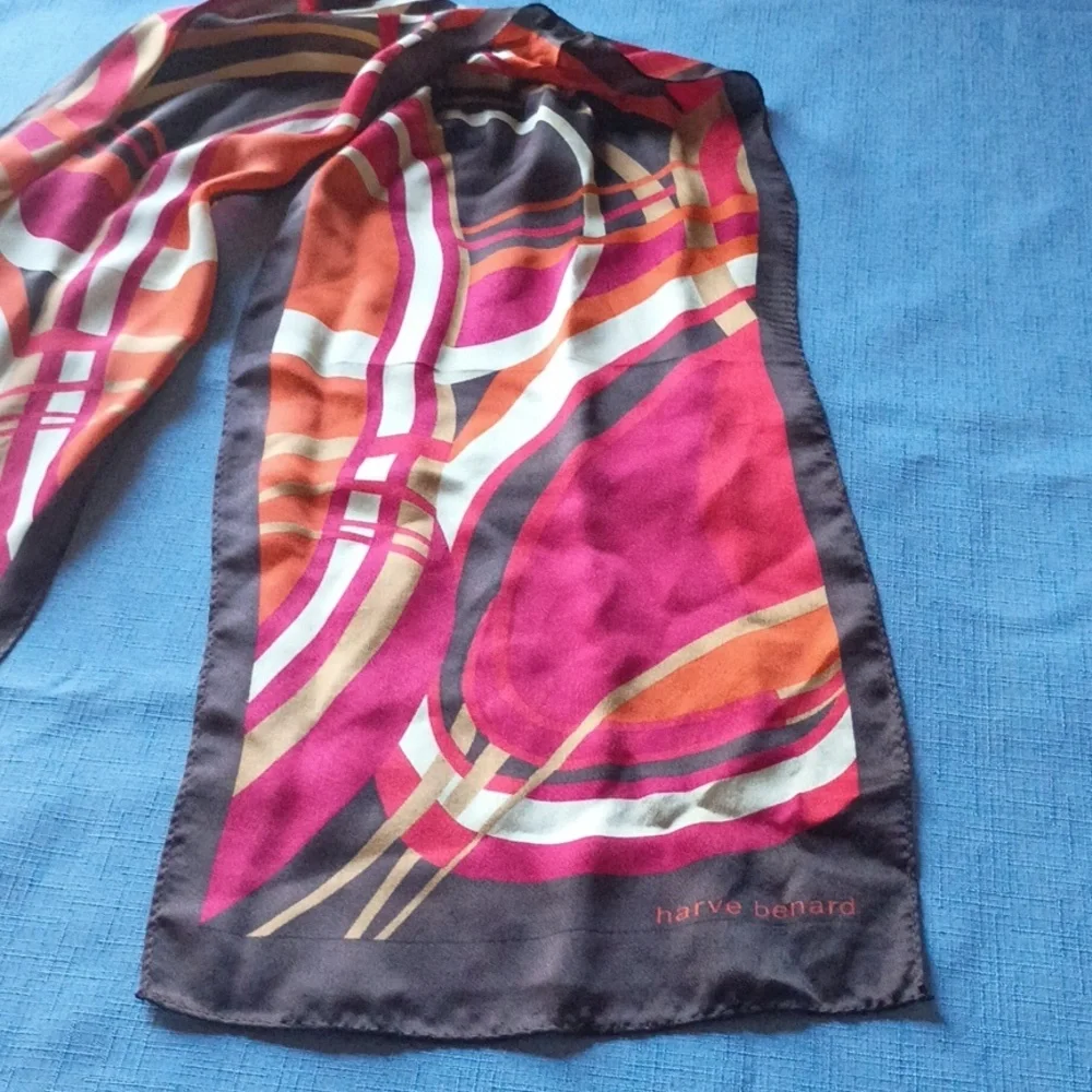 Harve Benard Geometric Print Lightweight Scarf in Fuchsia, Orange and Brown,Silk